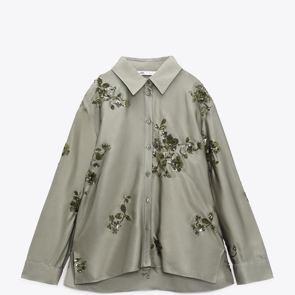 ZARA SEQUIN SATIN EFFECT SET - SAGE GREEN